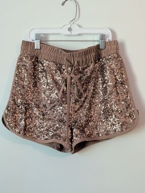 Forever 21 Rose Gold Sequin Drawstring Athletic Shorts